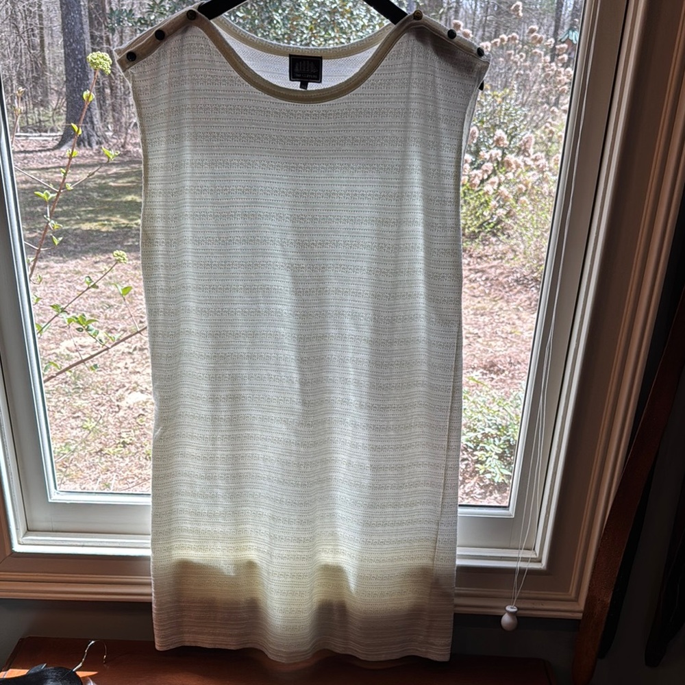 White Sleeveless Dress with Button Accents